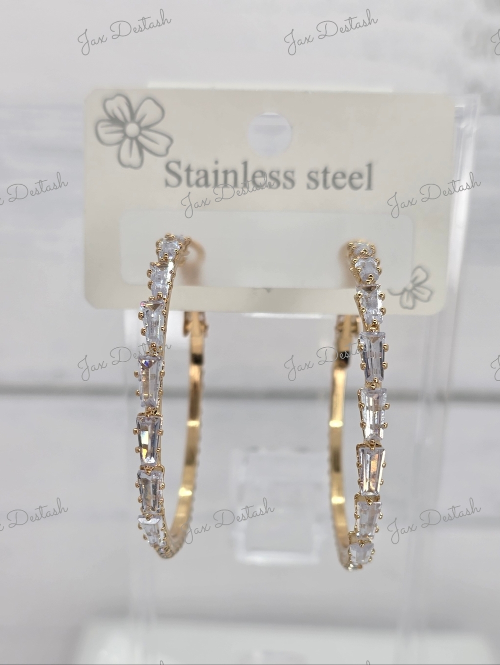 Stainless Steel Gold Tone Crystal Hoop Earrings ER1028